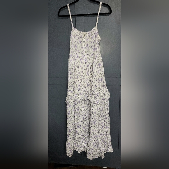 Olivaceous - Floral Tiered Lilac Print Swiss Dots Rayon Maxi Dress- Size M - Picture 3 of 8